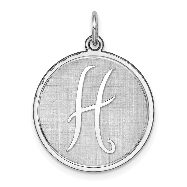 Carat in Karats Sterling Silver Rhodium-Plated Brocaded Letter H Initial Charm Pendant (27mm x 20mm)
