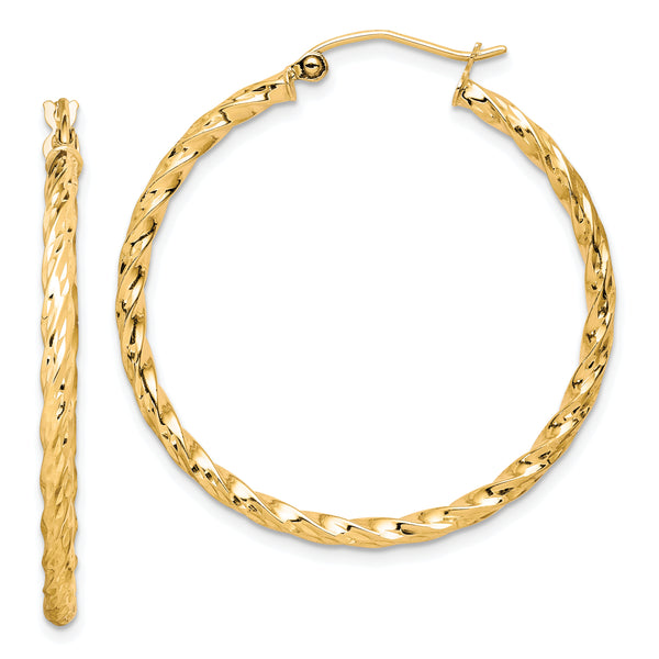 Carat in Karats 10K Yellow Gold Twisted Diamond Cut Hoop Earrings (36mm x 35mm)