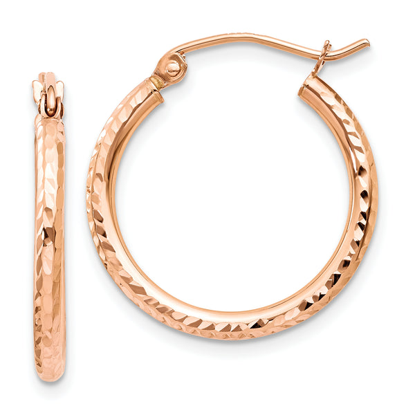 Carat in Karats 14K Rose Gold Diamond-Cut Polished Hoop Earrings (20mm x (2mm Thickness)