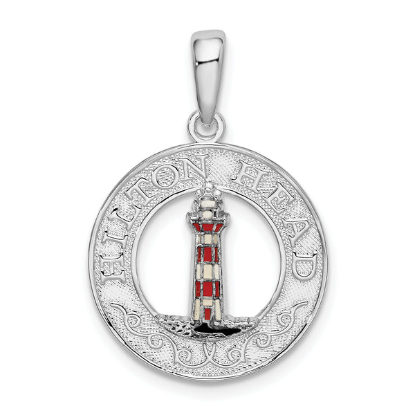 Carat in Karats Sterling Silver Polished Finish Enamel Hilton Head With Lighthouse Charm Pendant (26.46mm)