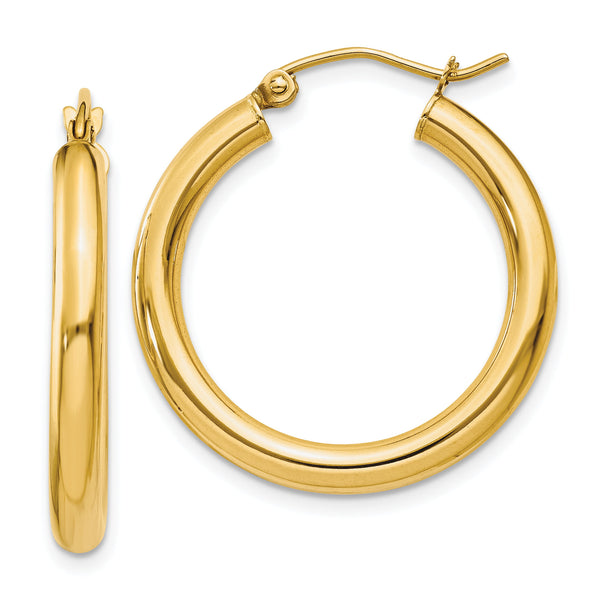 Carat in Karats 10K Yellow Gold Polished Tube Hoop Earrings (20mm x 24.68mm)