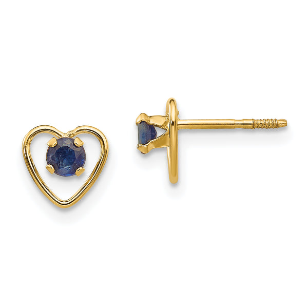Carat in Karats 14K Yellow Gold Madi Sapphire Birthstone Heart Earrings (6mm x 6mm)
