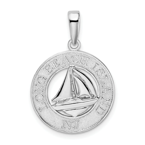 "Carat in Karats Sterling Silver Polished Finish Long Beach Island, Nj With Sailboat Charm Pendant (26.65mm)"