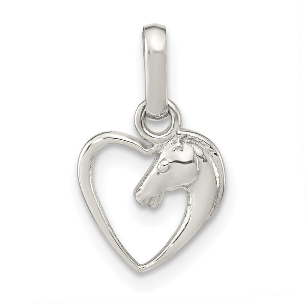 Carat in Karats Sterling Silver Polished Open Heart Horse Head Charm Pendant (0.66 Inch x 0.39 Inch)