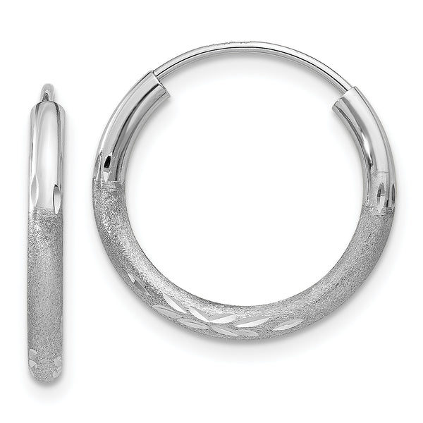 Carat in Karats 14K White Gold Diamond-Cut Endless Hoop Earrings (14mm x 14mm)