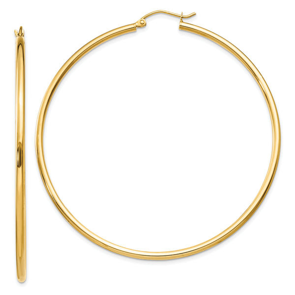 Carat in Karats 10K Yellow Gold Polished Tube Hoop Earrings (55mm x 60.49mm)