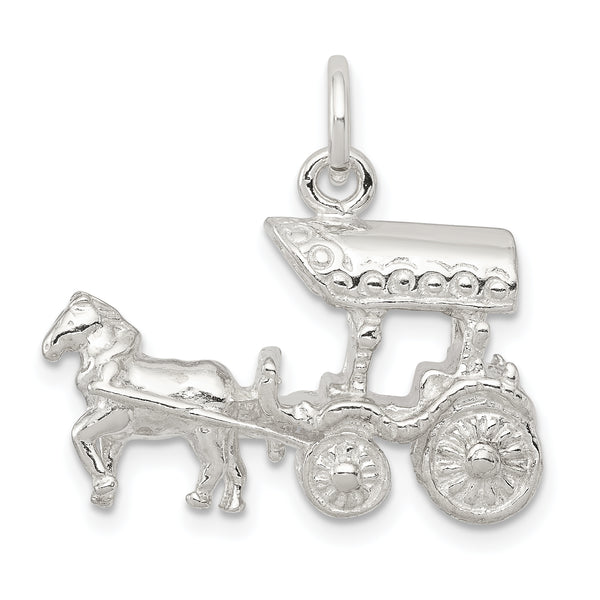 Carat in Karats Sterling Silver Polished Finish Horse Carriage Charm Pendant (18mm x 24mm)