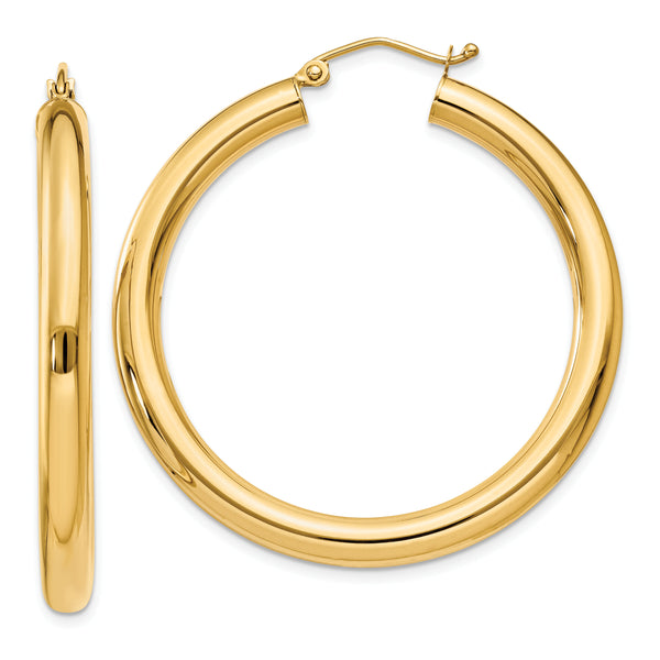 Carat in Karats 14K Yellow Gold Polished Lightweight Tube Hoop Earrings (40mm x (4mm Thickness)