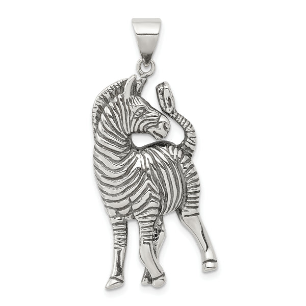 Carat in Karats Sterling Silver Antiqued Zebra Pendant (1.38 Inches x Inches 0.71)