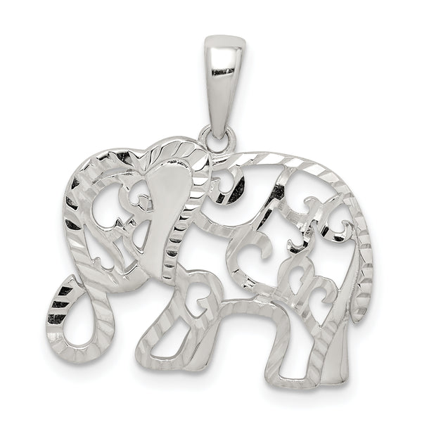 Carat in Karats Sterling Silver Polished Finish Diamond-Cut Elephant Charm Pendant (18.04mm x 22.45mm)