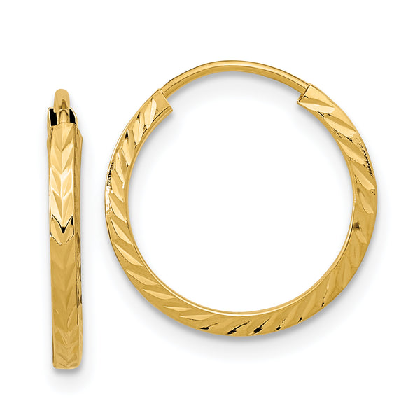 Carat in Karats 14K Yellow Gold Diamond-Cut Square Tube Endless Hoop Earrings (15mm x 15mm)