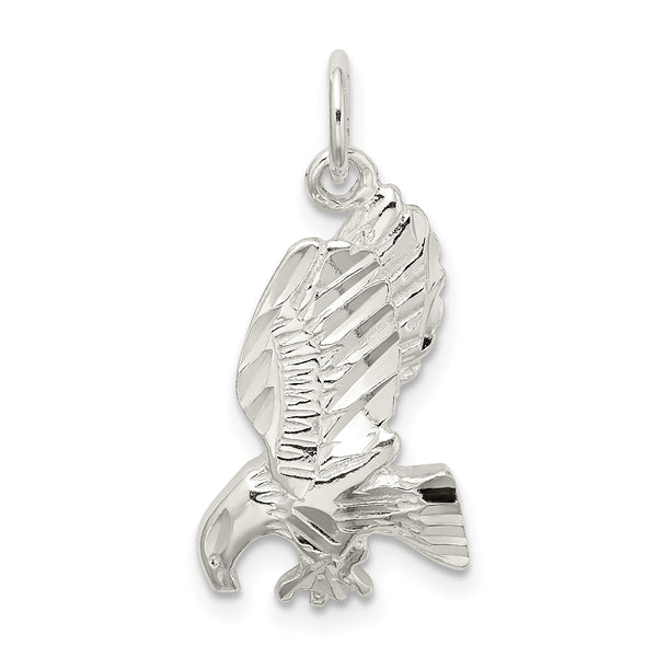 Carat in Karats Sterling Silver Polished Finish And Diamond-Cut Eagle Charm Pendant (26mm x 12mm)