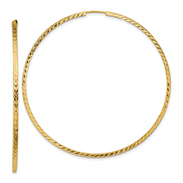 Carat in Karats 14K Yellow Gold Diamond-Cut Square Tube Endless Hoop Earrings (59mm x 59mm)