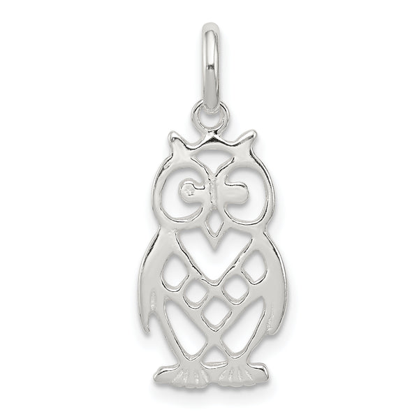 Carat in Karats Sterling Silver Owl Charm Pendant (0.82 Inch x 0.43 Inch)