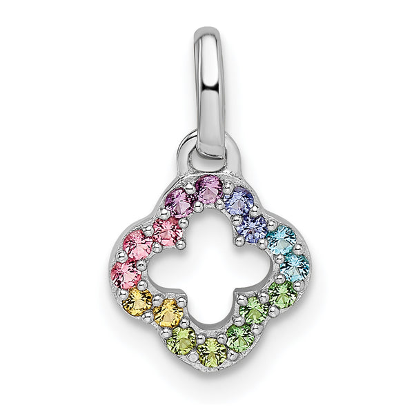 Carat in Karats Sterling Silver Polished Finish Rhodium-Plated Rainbow Nano Crystal Clover Charm Pendant (15.08mm x 8.67mm)