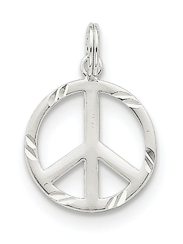 Carat in Karats Sterling Silver Polished Finish Diamond-Cut Peace Symbol Charm Pendant (22mm x 15mm)