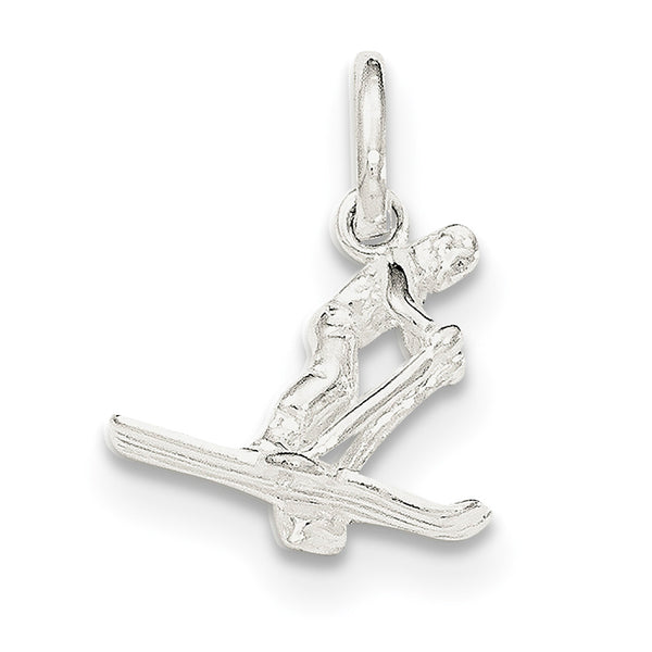 Carat in Karats Sterling Silver Polished Finish Skier Charm Pendant