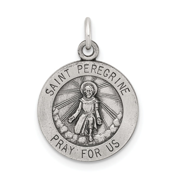 Carat in Karats Sterling Silver Antiqued St. Peregrine Medal Pendant (20mm x 15mm)