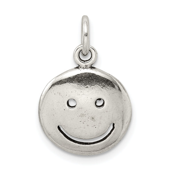 Carat in Karats Sterling Silver Antiqued Smiley Face Charm Pendant (24mm x 15mm)
