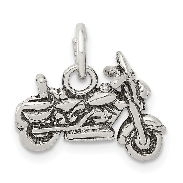 Carat in Karats Sterling Silver Antiqued Motorcycle Charm Pendant (17mm x 16mm)