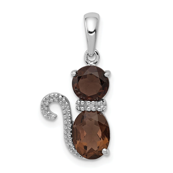Carat in Karats Sterling Silver Polished Rhodium-Plated Smoky Quartz And Diamond Charm Pendant (15.5 mm x 12 mm)