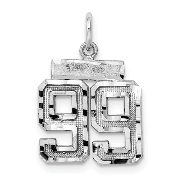 Carat in Karats Sterling Silver Polished Finish Rhodium-Plated Diamond-Cut #99 Charm Pendant (20mm x 14mm)