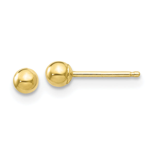 Carat in Karats 10K Yellow Gold Polished 3mm Ball Post Earrings (3mm x 3mm)