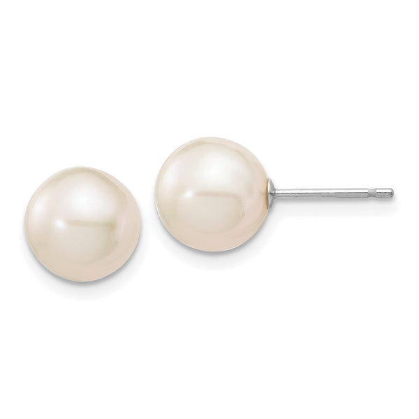 Carat in Karats 14K White Gold White Round Fresh-Water Cultured Pearl Stud Post Earrings (8 to 9mm (range))
