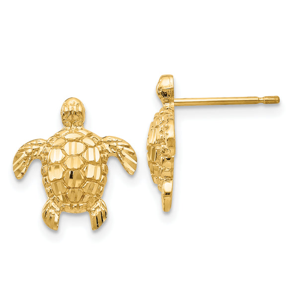 Carat in Karats 10K Yellow Gold Polished Textured Sea Turtles Post Earrings (14mm x 13mm)