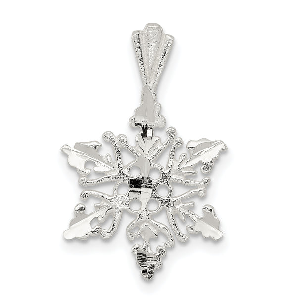 Carat in Karats Sterling Silver Polished Diamond-Cut Snowflake Charm Pendant (0.82 Inch x 0.55 Inch)