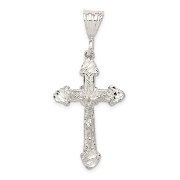Carat in Karats Sterling Silver Polished Diamond-Cut Crucifix Charm Pendant (2 Inch x 0.86 Inch)