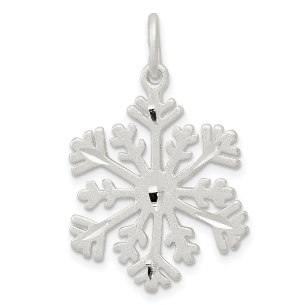 Carat in Karats Sterling Silver Diamond-Cut Satin Snowflake Charm Pendant (28mm x 19mm)