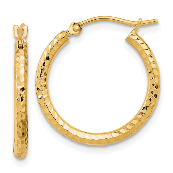 Carat in Karats 10K Yellow Gold Diamond-Cut Round Tube Hoop Earrings (21.21mm x 19.9mm)