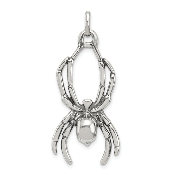 Carat in Karats Sterling Silver Antiqued Spider Charm Pendant (37mm x 17.5mm)