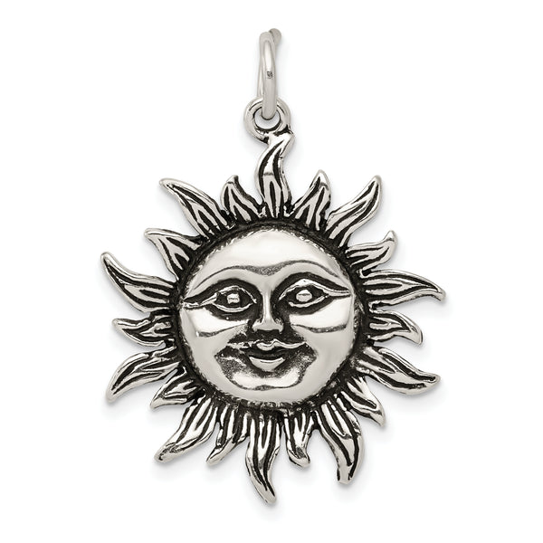 Carat in Karats Sterling Silver Antiqued Sun Charm Pendant (34mm x 24mm)