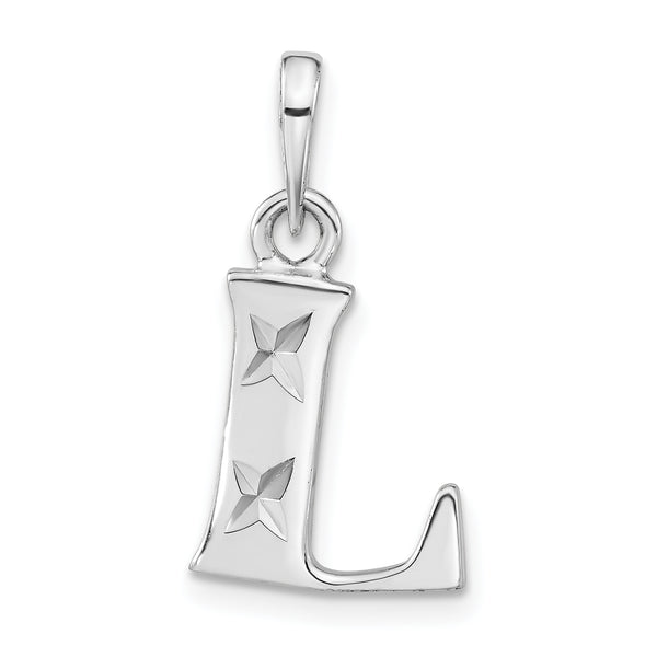 Carat in Karats Sterling Silver Polished Finish Diamond-Cut Initial L Charm Pendant (24.4mm x 12.15mm)