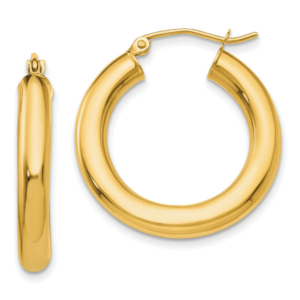 Carat in Karats 14K Yellow Gold Polished Tube Hoop Earrings (25mm x (4mm Thickness)