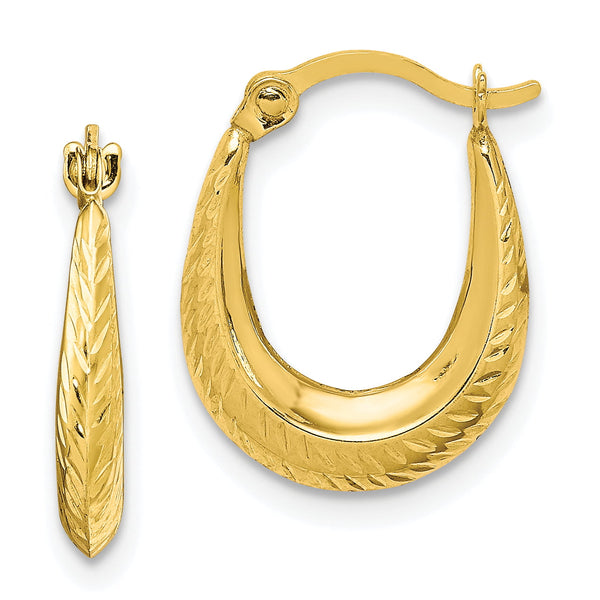 Carat in Karats 10K Yellow Gold Textured Hollow Hoop Earrings (15mm x 12mm)