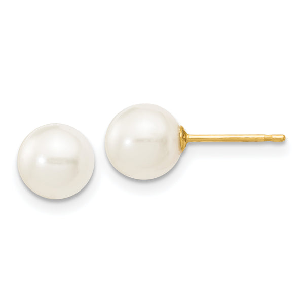 Carat in Karats 14K Yellow Gold White Round Freshwater Cultured Pearl Stud Post Earrings (6 to 7mm (range))