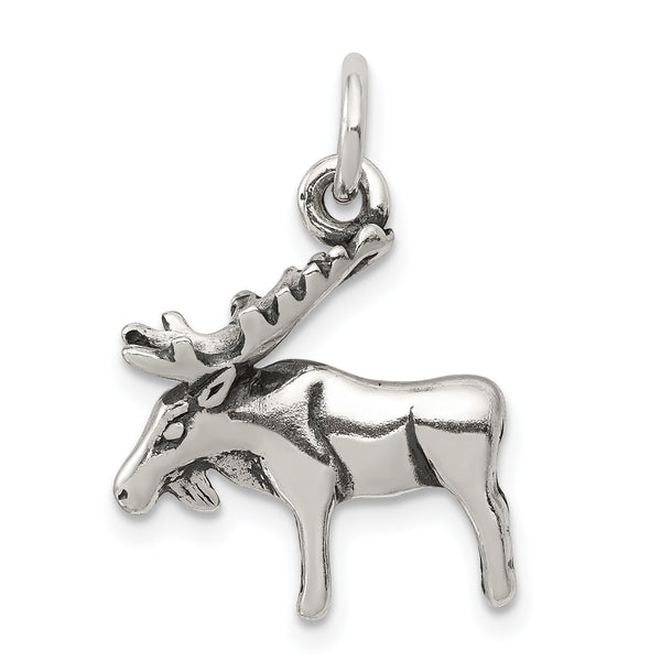 Carat in Karats Sterling Silver Antiqued Moose Charm Pendant (17mm x 17mm)