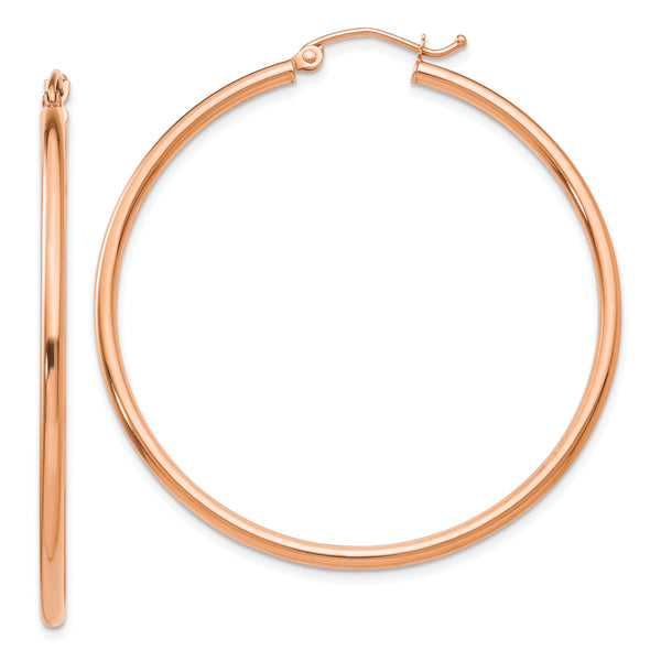 Carat in Karats 14K Rose Gold Polished Lightweight Tube Hoop Earrings (45mm x (2mm Thickness)
