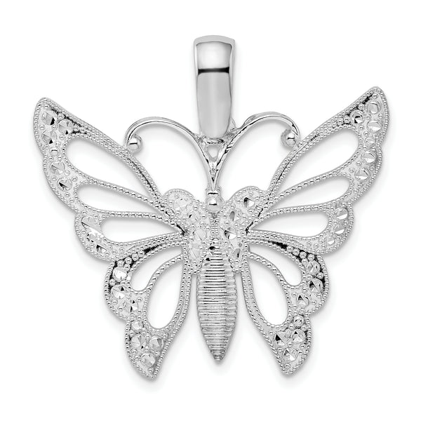 Carat in Karats Sterling Silver Polished Finish Diamond-Cut Cut-Out Butterfly Charm Pendant (27.9 mm x 32.17 mm)