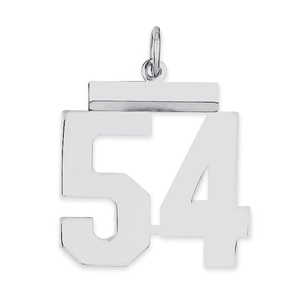 Carat in Karats Sterling Silver Polished Finish Rhodium-Plated Number 54 Charm Pendant (21mm x 16mm)