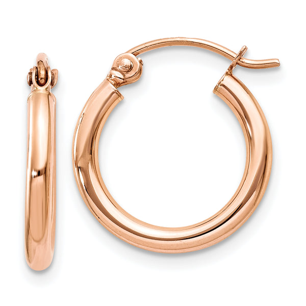 Carat in Karats 14K Rose Gold Polished Lightweight Tube Hoop Earrings (15mm x (2mm Thickness)