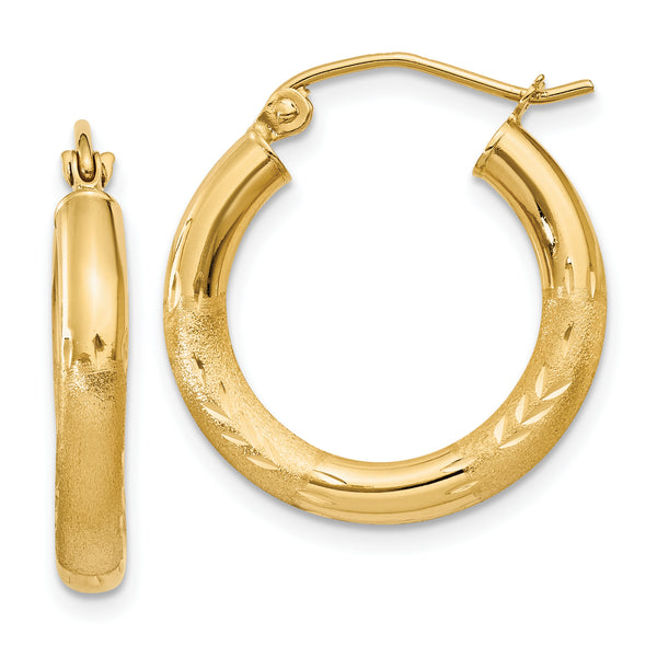 Carat in Karats 10K Yellow Gold Satin Diamond-Cut Round Hoop Earrings (20mm x 20mm)