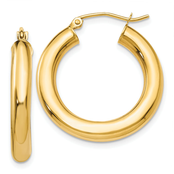 Carat in Karats 14K Yellow Gold Polished Lightweight Tube Hoop Earrings (25mm x (4mm Thickness)