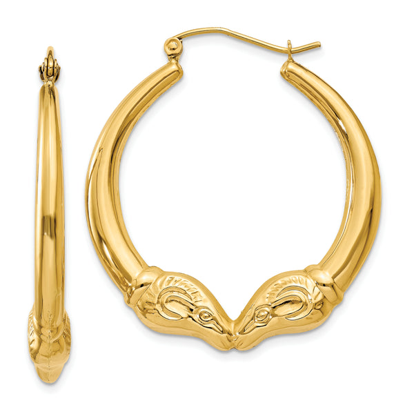 Carat in Karats 14K Yellow Gold Polished Ram Hoop Earrings (35.07mm x 32.3mm)
