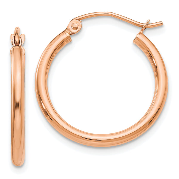 Carat in Karats 14K Rose Gold Polished Lightweight Tube Hoop Earrings (20mm x (2mm Thickness)