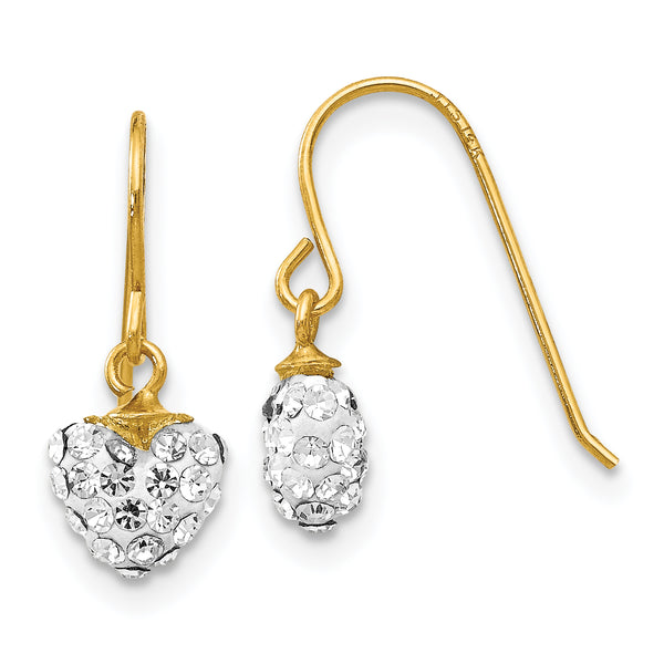 Carat in Karats 14K Yellow Gold Crystal Heart Dangle Earrings (15mm x 7mm)