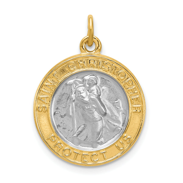 Carat in Karats Sterling Silver Antiqued Rhodium-Plated Gold Saint Christopher Medal Pendant (25mm x 18mm)
